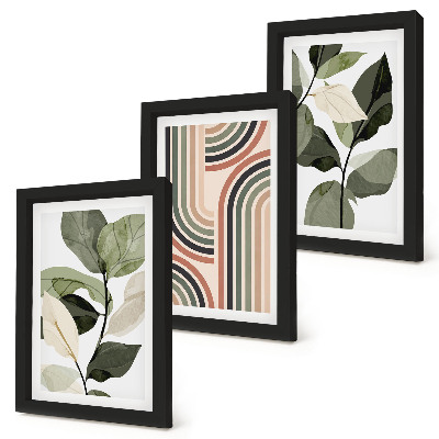 3-piece wall art set Plant motifs with geometric patterns in shades of green
