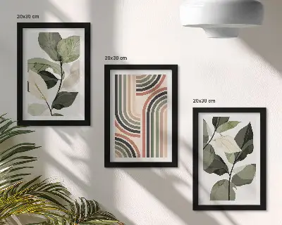 3-piece wall art set featuring plant motifs and geometric patterns in shades of green