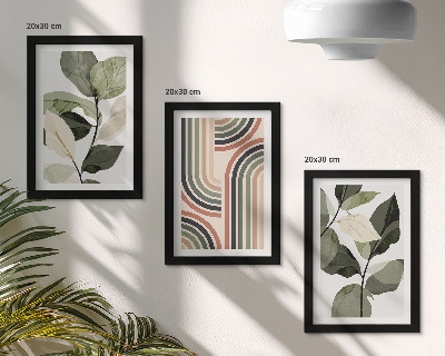 3-piece wall art set Plant motifs with geometric patterns in shades of green