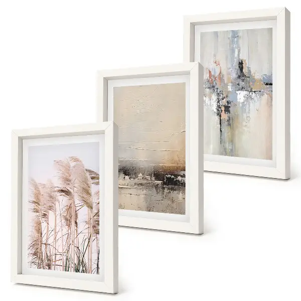 Framed Triptych natural vegetation and abstract patterns in subdued colors