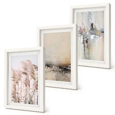 Framed Triptych natural vegetation and abstract patterns in subdued colors