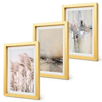 Framed Triptych natural vegetation and abstract patterns in subdued colors
