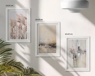 Framed Triptych natural vegetation and abstract patterns in subdued colors