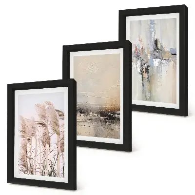 Framed Triptych natural vegetation and abstract patterns in subdued colors