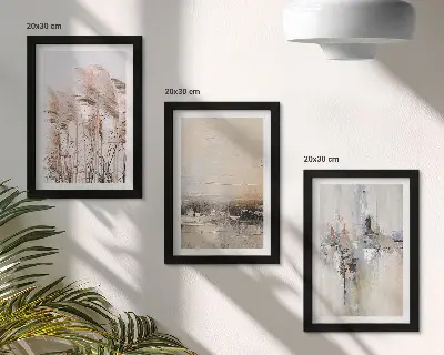 Framed Triptych natural vegetation and abstract patterns in subdued colors