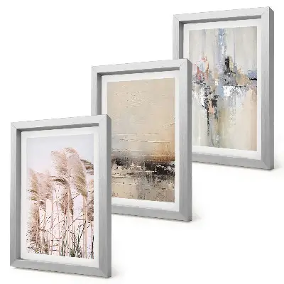 Framed Triptych natural vegetation and abstract patterns in subdued colors