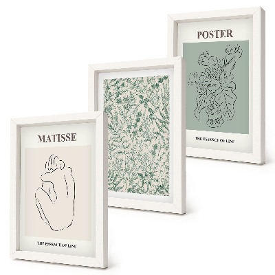Framed triptych Lines and plant patterns in a minimalist style