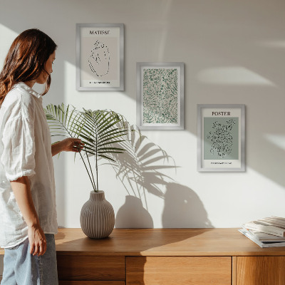 Framed triptych Lines and plant patterns in a minimalist style