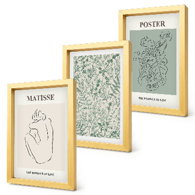 Framed triptych Lines and plant patterns in a minimalist style