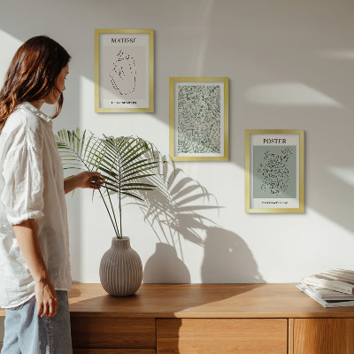 Framed triptych Lines and plant patterns in a minimalist style