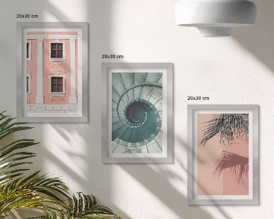 3-piece wall art set Architecture in pastel shades and spiral patterns