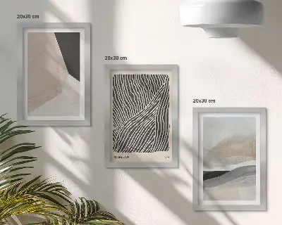 Photo frame wall set with abstract patterns in shades of beige and gray