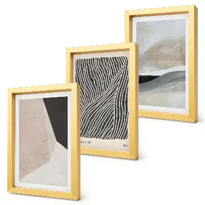 Photo frame wall set with abstract patterns in shades of beige and gray