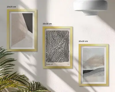 Photo frame wall set with abstract patterns in shades of beige and gray