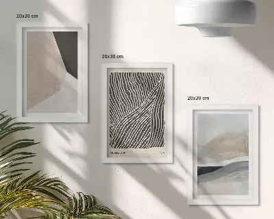 Photo frame wall set with abstract patterns in shades of beige and gray