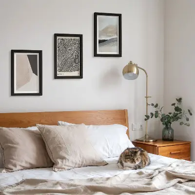 Photo frame wall set with abstract patterns in shades of beige and gray