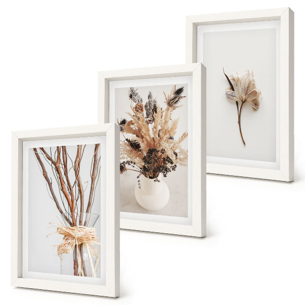 Framed triptych Flowers and branches in a minimalist nature style