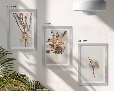 Framed triptych Flowers and branches in a minimalist nature style