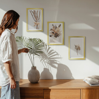 Framed triptych Flowers and branches in a minimalist nature style
