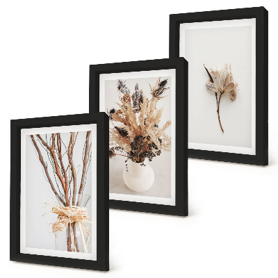 Framed triptych Flowers and branches in a minimalist nature style