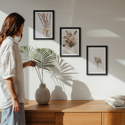 Framed triptych Flowers and branches in a minimalist nature style