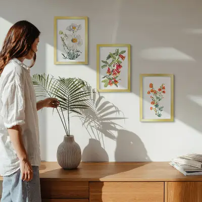 Photo frame wall floral compositions in a retro vintage painting style