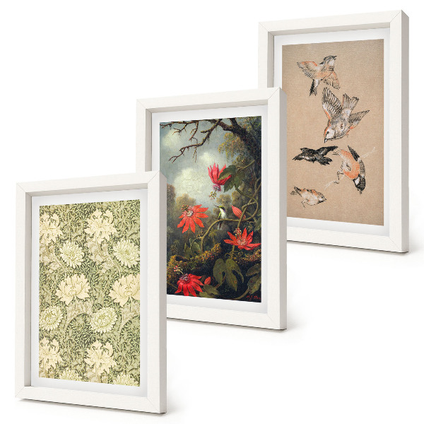 3-piece wall art set Flowers and birds in natural surroundings