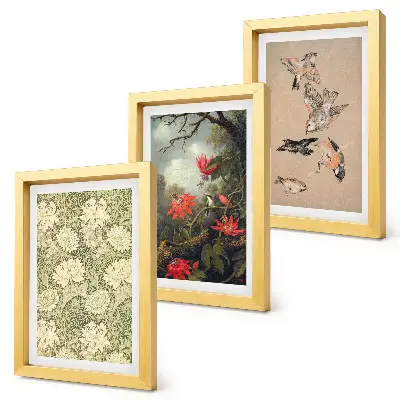 3-piece wall art set featuring flowers and birds in natural surroundings