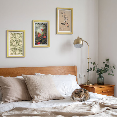 3-piece wall art set Flowers and birds in natural surroundings