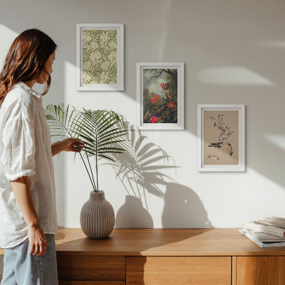 3-piece wall art set Flowers and birds in natural surroundings