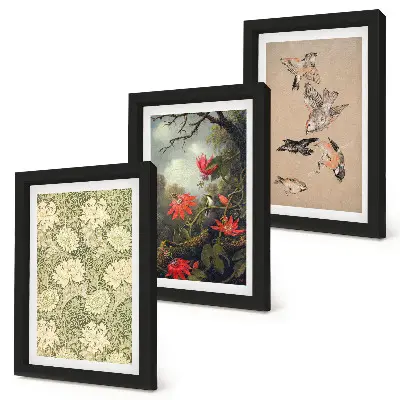 3-piece wall art set featuring flowers and birds in natural surroundings
