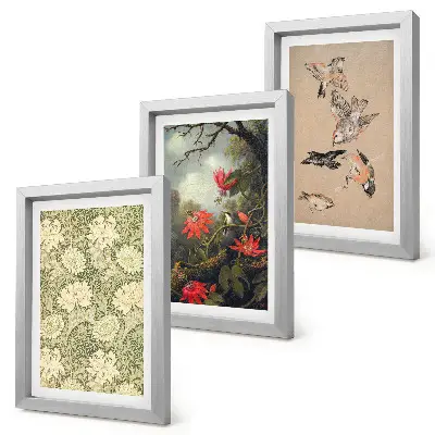 3-piece wall art set featuring flowers and birds in natural surroundings