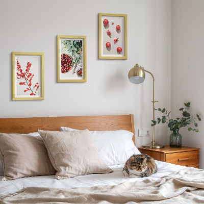Framed triptych Red fruits and plants in a minimalist style
