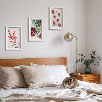 Framed triptych Red fruits and plants in a minimalist style