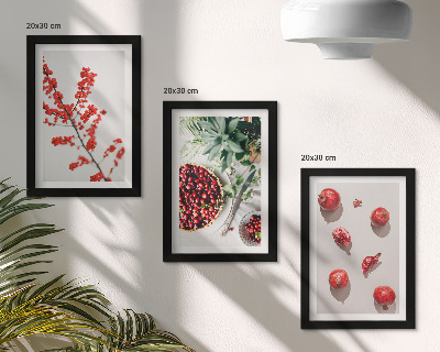 Framed triptych Red fruits and plants in a minimalist style