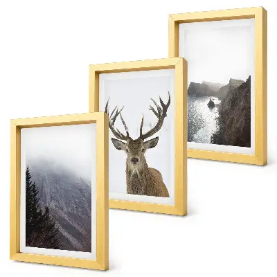 3-Piece Mountain Landscape Wall Art Set featuring a foggy lake with deer