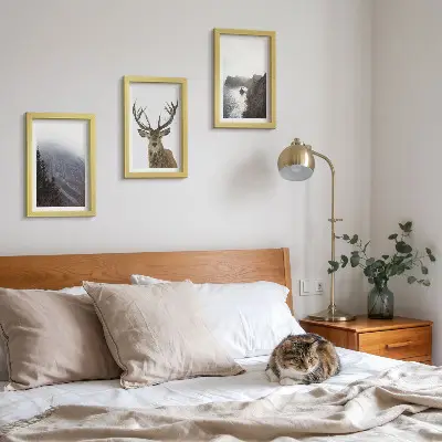 3-Piece Mountain Landscape Wall Art Set featuring a foggy lake with deer