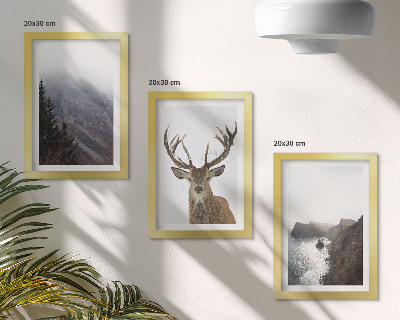 3-piece wall art set Mountain landscape with fog, water and deer