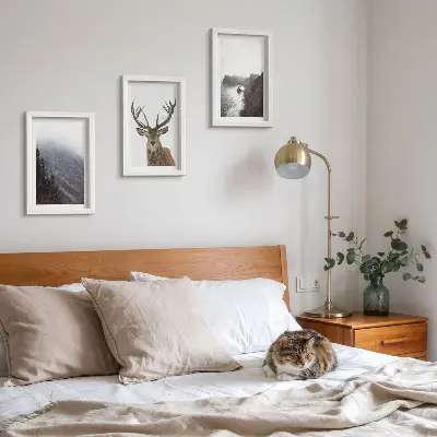 3-Piece Mountain Landscape Wall Art Set featuring a foggy lake with deer