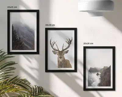 3-Piece Mountain Landscape Wall Art Set featuring a foggy lake with deer
