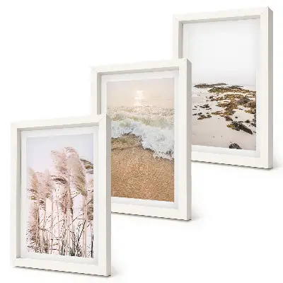 Beach grass waves and seaside stones triptych boho framed wall art set