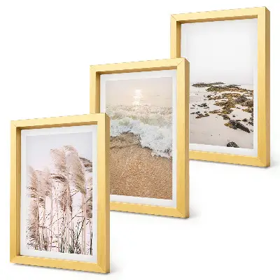 Beach grass waves and seaside stones triptych boho framed wall art set