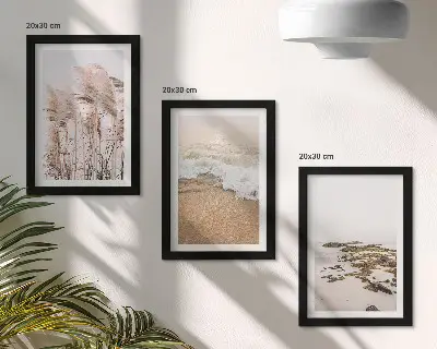 Beach grass waves and seaside stones triptych boho framed wall art set