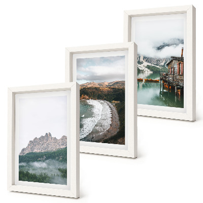 3-piece wall art set Mountain landscapes with a beach and a wooden house