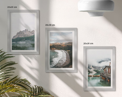 3-piece wall art set Mountain landscapes with a beach and a wooden house
