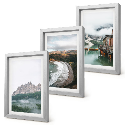 3-piece wall art set Mountain landscapes with a beach and a wooden house