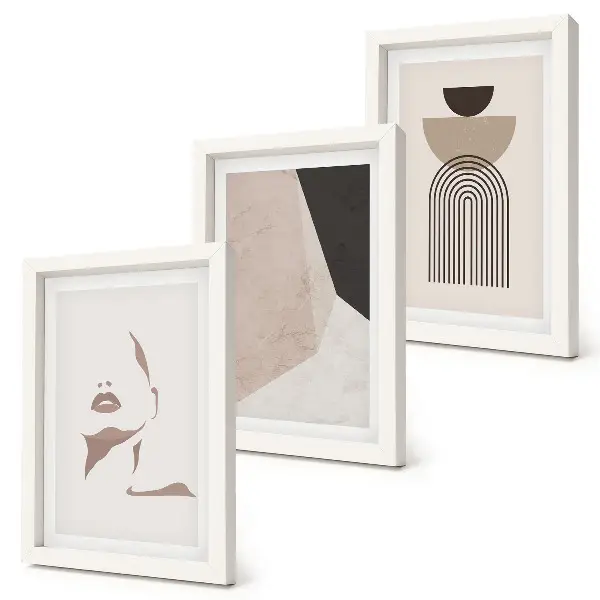 Framed triptych Abstract geometric shapes and a woman's face
