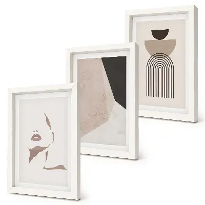 Abstract geometric shapes and a woman's face framed triptych