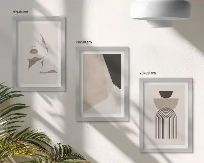 Framed triptych Abstract geometric shapes and a woman's face