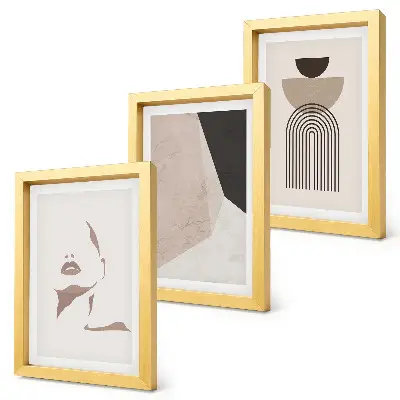 Abstract geometric shapes and a woman's face framed triptych